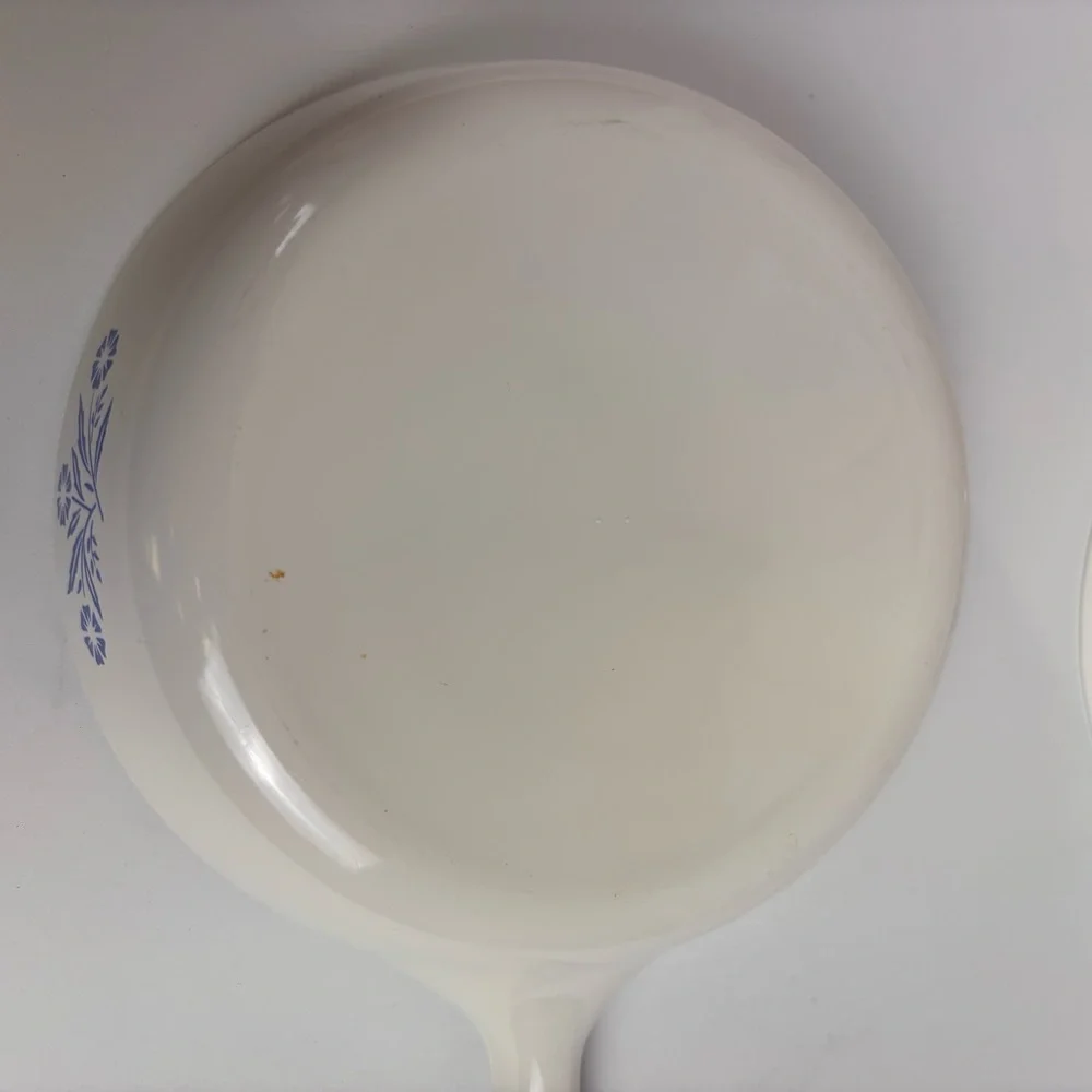 Vintage 2-Piece CorningWare Skillets Blue Cornflower Baking Dish White 6-1/2